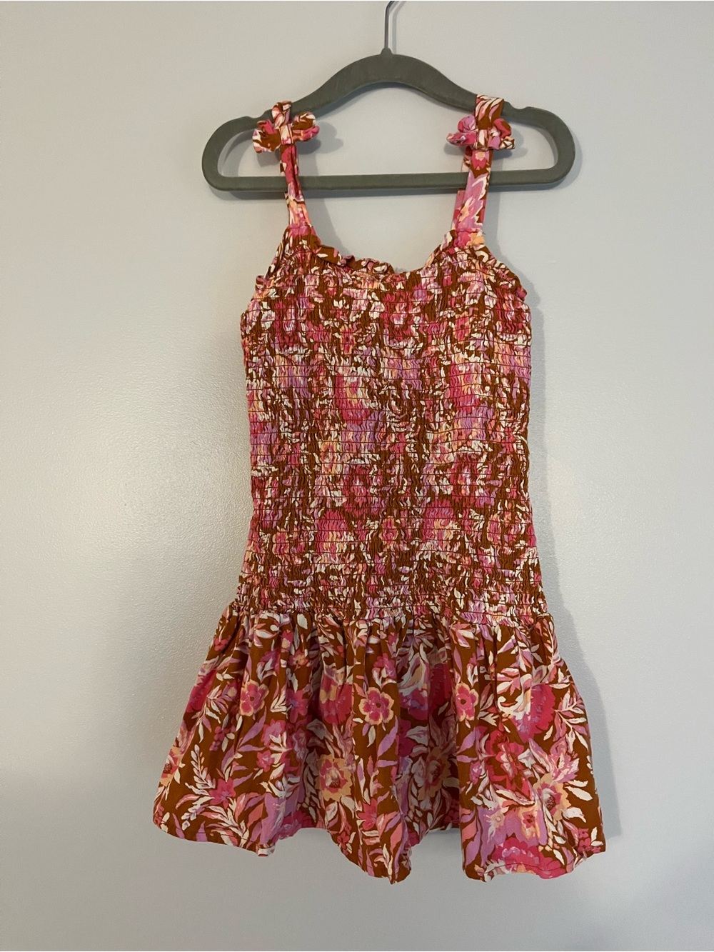 wonder nation Pink and Brown Floral Smocked Sundress
